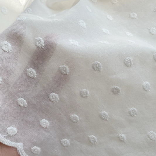 Thin Swiss Dots Embroidered Fabric - White Polka Dot Cotton Lace