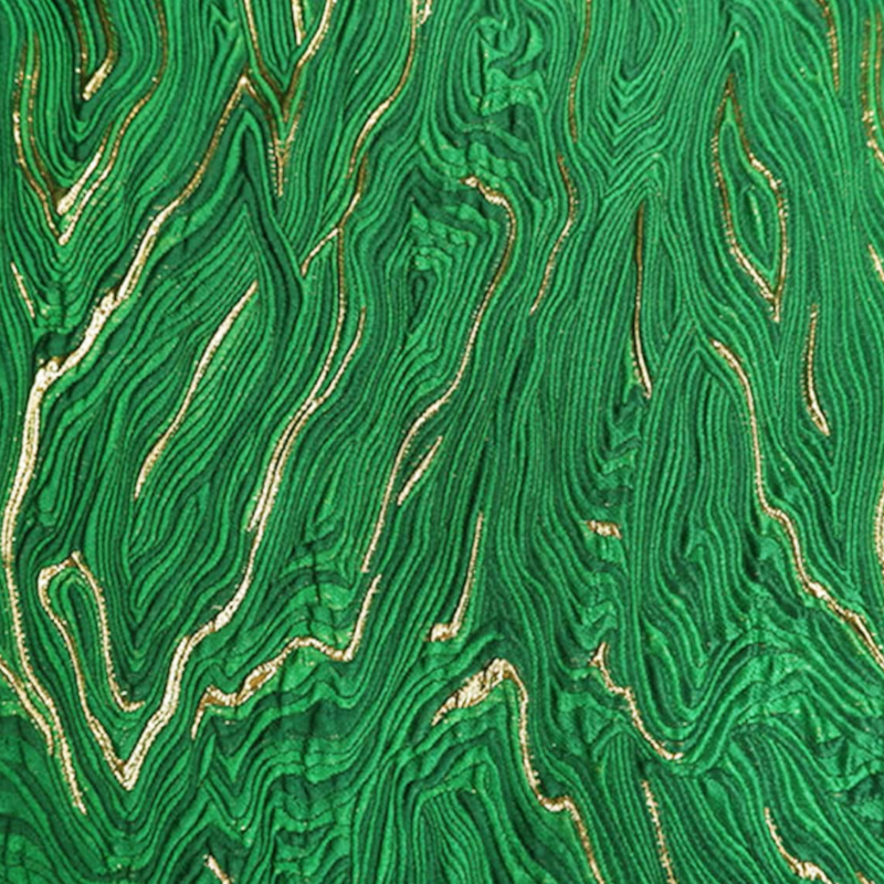 Emerald Green Wavy Metallic Embossed Brocade - Shiny Jacquard Embroidery