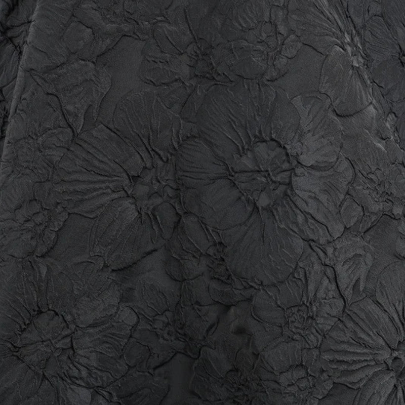 Floral Embossed Brocade - Black 3D Flower Fabric For Dressmaking