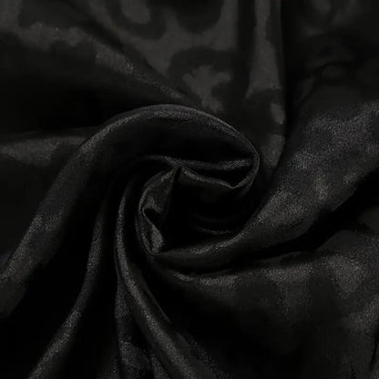Ultra-Smooth Black Leopard Silky Satin - Glossy Jacquard Textile