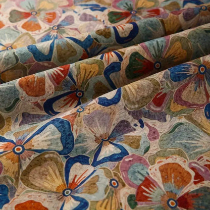 Colorful Floral Tencel Linen Fabric - Thin & Draping Artistic Print