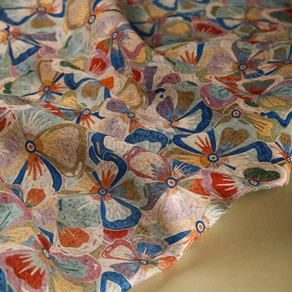 Colorful Floral Tencel Linen Fabric - Thin & Draping Artistic Print