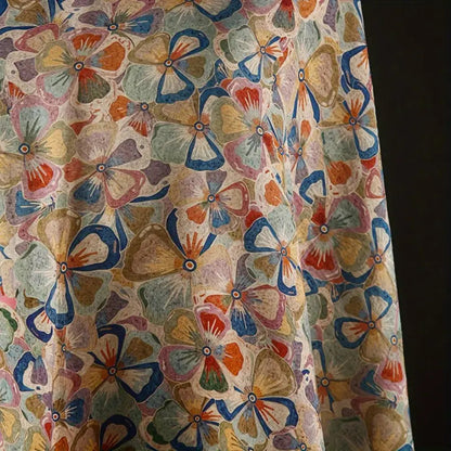 Colorful Floral Tencel Linen Fabric - Thin & Draping Artistic Print
