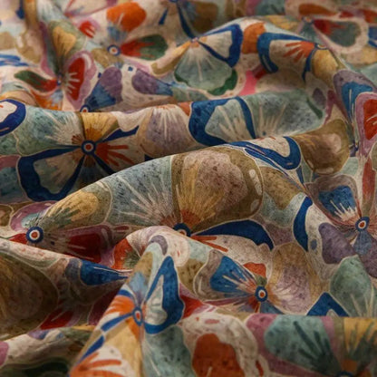 Colorful Floral Tencel Linen Fabric - Thin & Draping Artistic Print