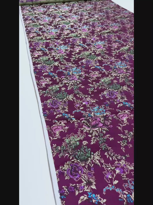 Elegant Purple Floral Brocade - Antique Woven Satin Jacquard