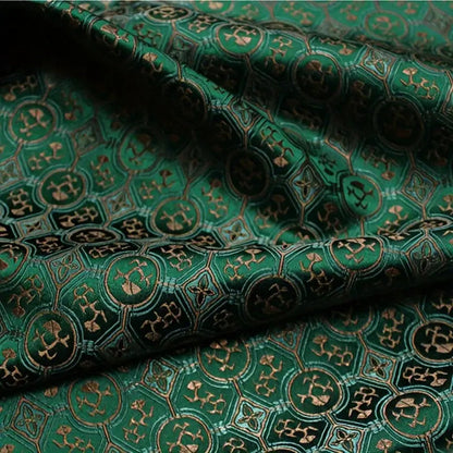 French Style Green Satin Brocade – Jacquard Embroidered Luxe
