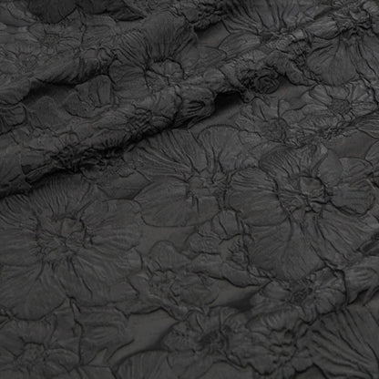 Floral Embossed Brocade - Black 3D Flower Fabric For Dressmaking