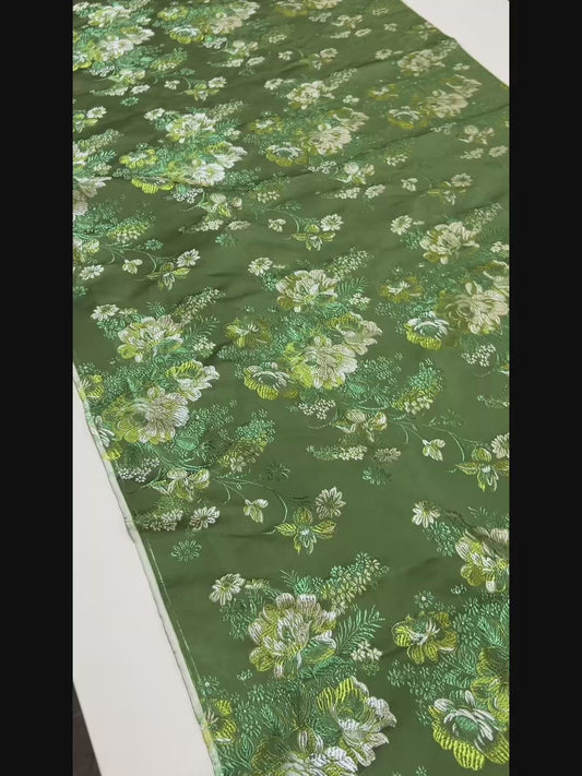 Floral Satin Brocade - Green Jacquard