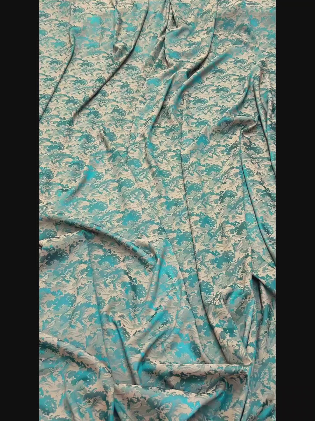 Abstract Wave Pattern Turquoise Blue Jacquard - Shiny Silky Satin