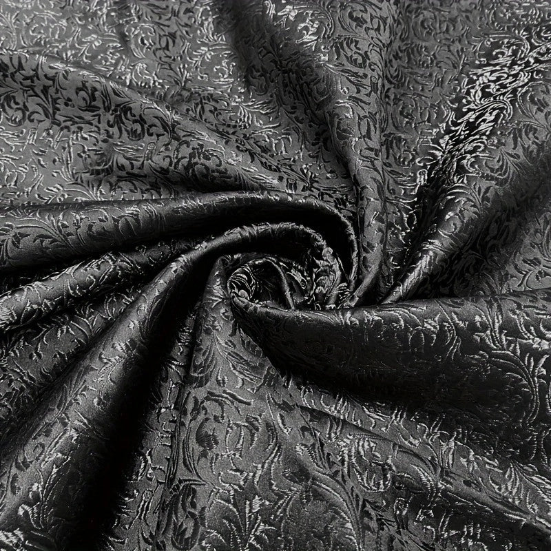 Black Victorian Jacquard Brocade - Shimmer Small Pattern Fabric