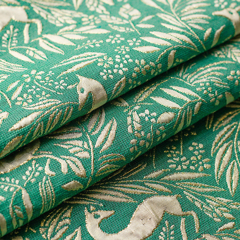 Green 3D Metallic Jacquard - Deer and Leaf Pattern Embossed Brocade