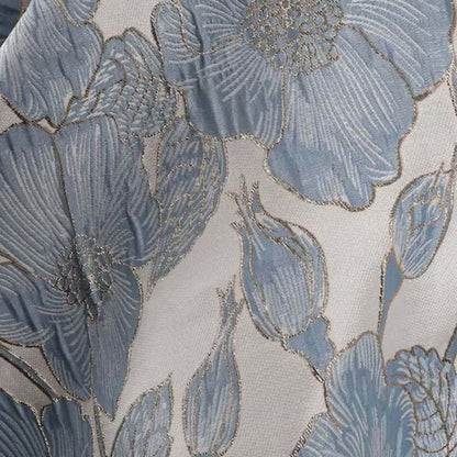 Blue Floral Metallic Brocade - Shiny Textured Jacquard Designer Fabric