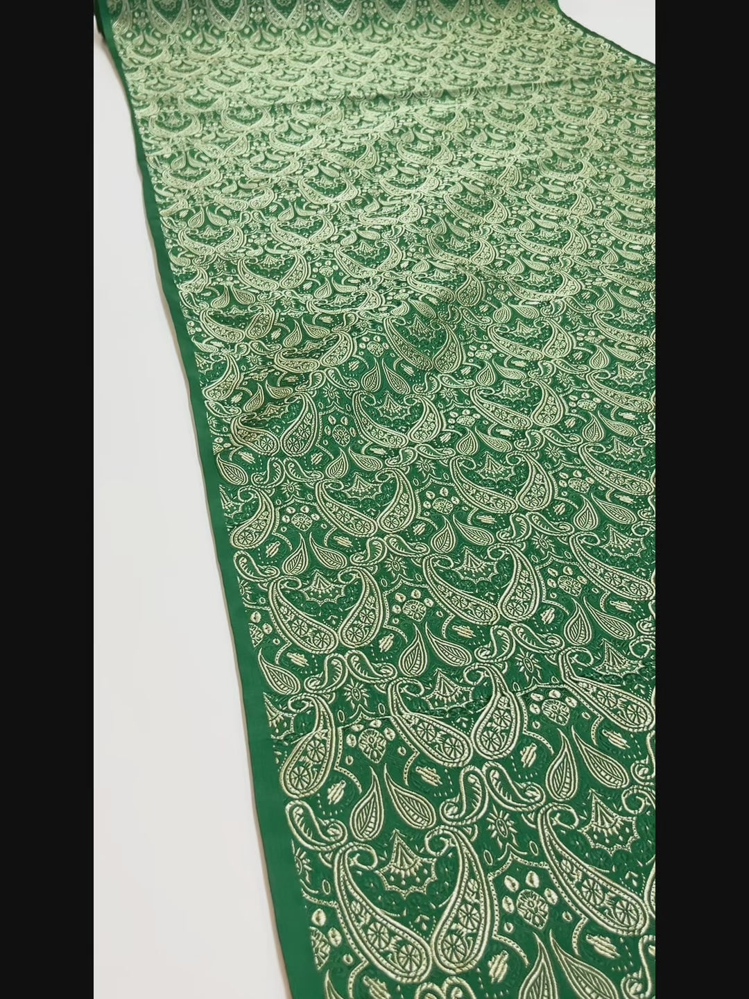 Green & Gold Paisley Brocade - Metallic Shiny Embroidery Fabric