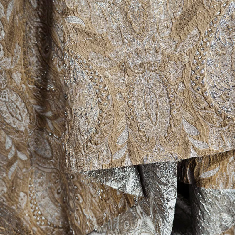 Damask Designer Brocade - Shimmer Golden 3D Texture Embossed Jacquard