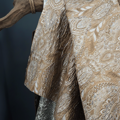 Damask Designer Brocade - Shimmer Golden 3D Texture Embossed Jacquard