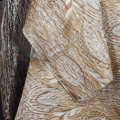 Damask Designer Brocade - Shimmer Golden 3D Texture Embossed Jacquard