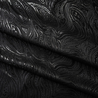 Water Ripple Textured Brocade - Glitter Black Geometric Woven Textile