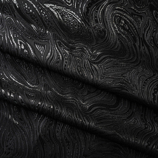 Water Ripple Textured Brocade - Glitter Black Geometric Woven Textile