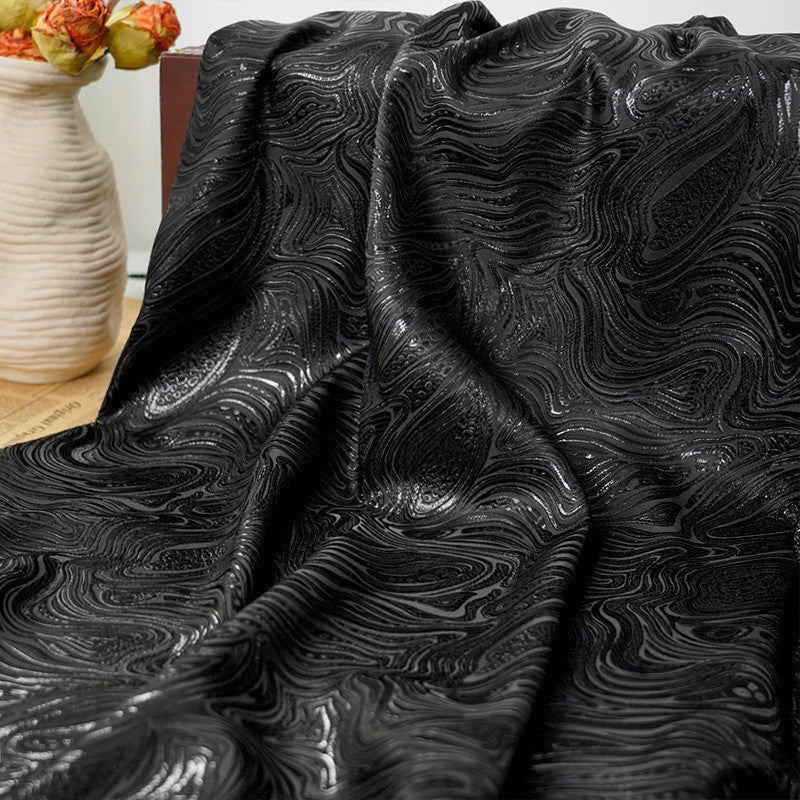Water Ripple Textured Brocade - Glitter Black Geometric Woven Textile