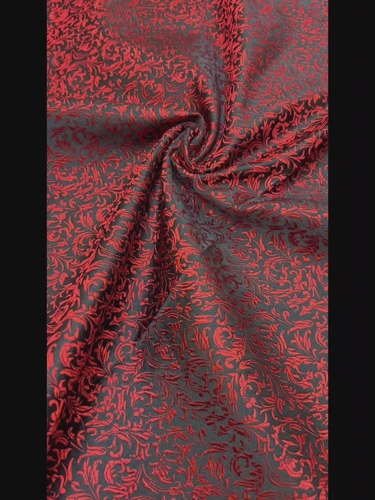 Black & Red Victorian Jacquard Brocade – Shimmer Woven Fabric