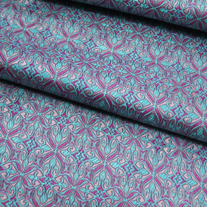 Teal Geometric Brocade - Metallic Damask Check Jacquard