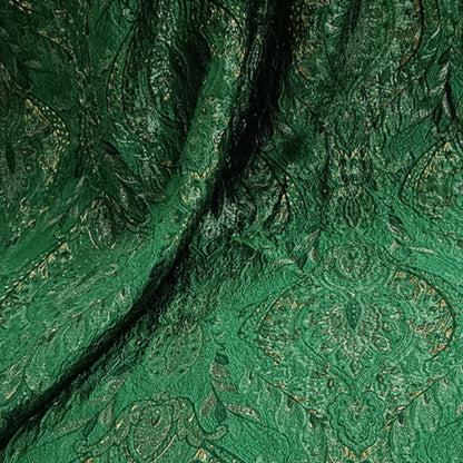 3D Damask Textured Brocade - Green Metallic Shiny Embossed Jacquard
