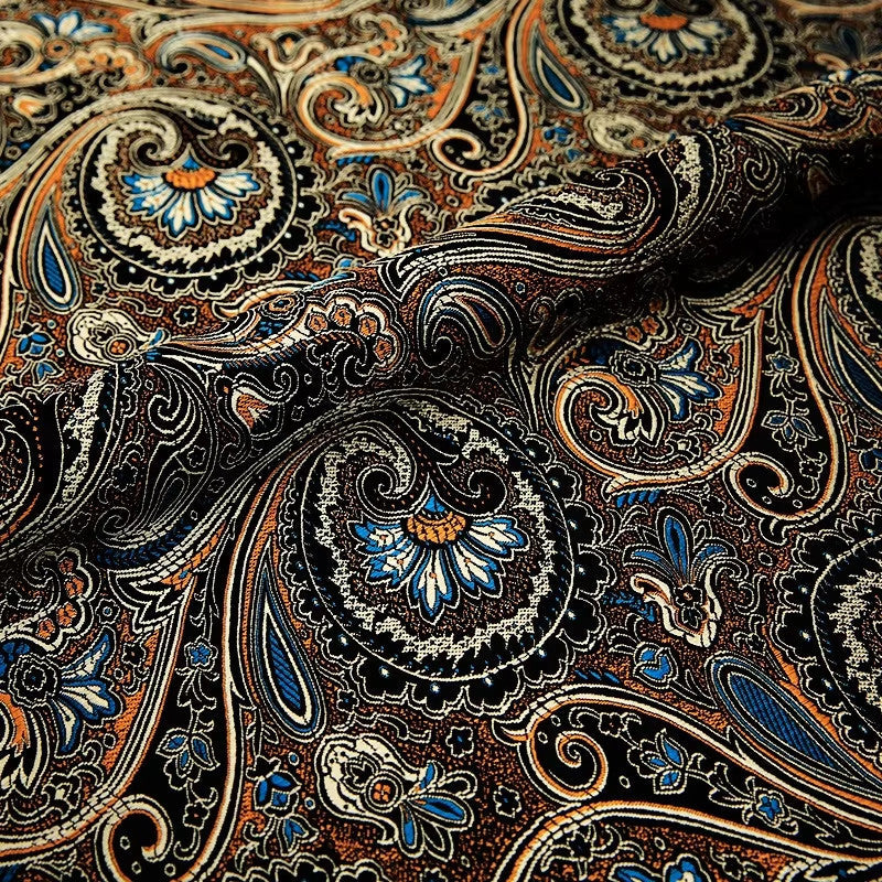 Antique Black Paisley Brocade - Classical Jacquard Pattern Textile
