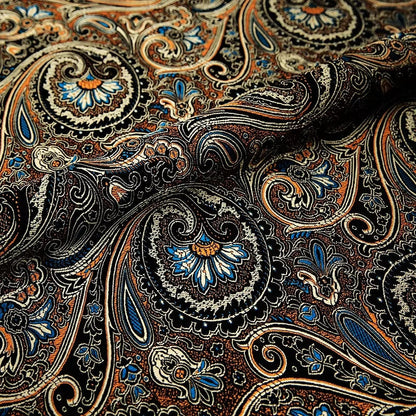 Antique Black Paisley Brocade - Classical Jacquard Pattern Textile
