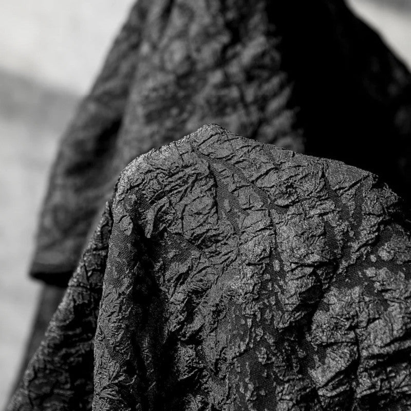 Chic Black 3D Wrinkled Effect Brocade - Crushed Look Textured Upholstery