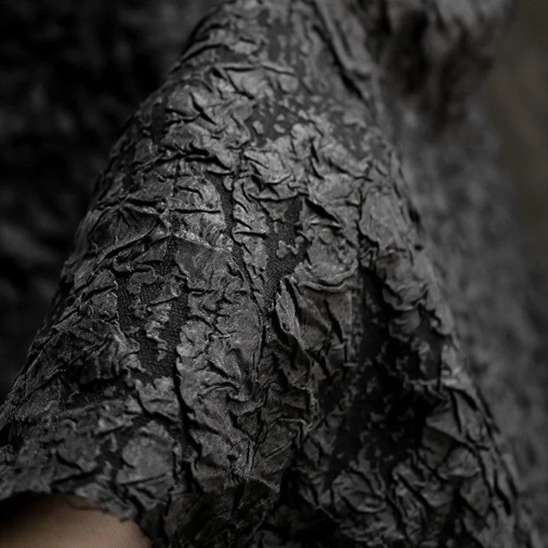 Chic Black 3D Wrinkled Effect Brocade - Crushed Look Textured Upholstery