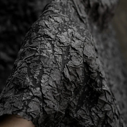 Chic Black 3D Wrinkled Effect Brocade - Crushed Look Textured Upholstery