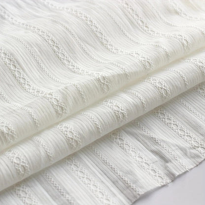 White Cotton Jacquard Stripe Fabric – Textured Decorative Material