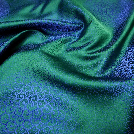 Green-Blue Shimmer Brocade - Lustrous Jacquard Fabric