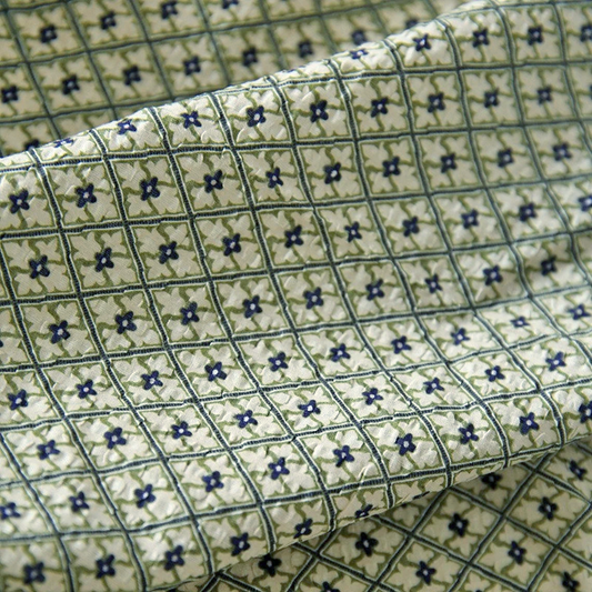 Green Geometric Crinkle Cotton - Thin Slightly-Textured Bubble Gauze