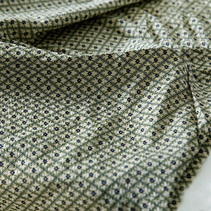 Green Geometric Crinkle Cotton - Thin Slightly-Textured Bubble Gauze