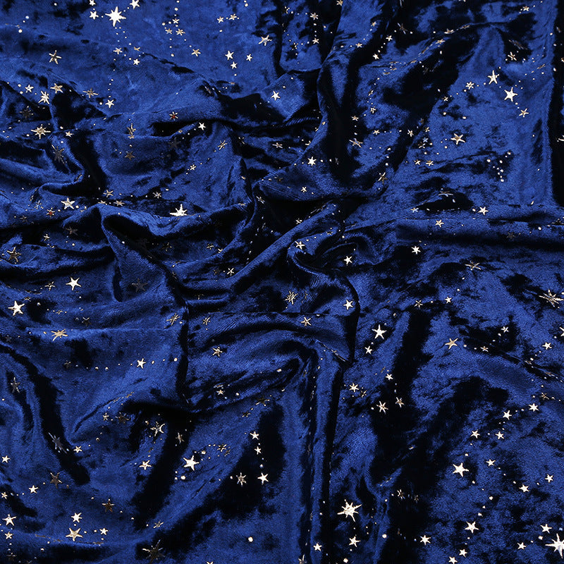 Soft Star Bronzing Crushed Velvet Fabric - Royal Blue Lightweight Plush
