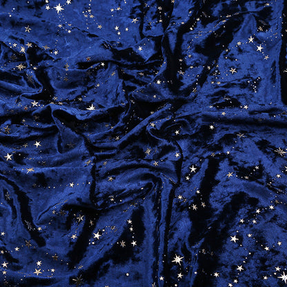 Soft Star Bronzing Crushed Velvet Fabric - Royal Blue Lightweight Plush