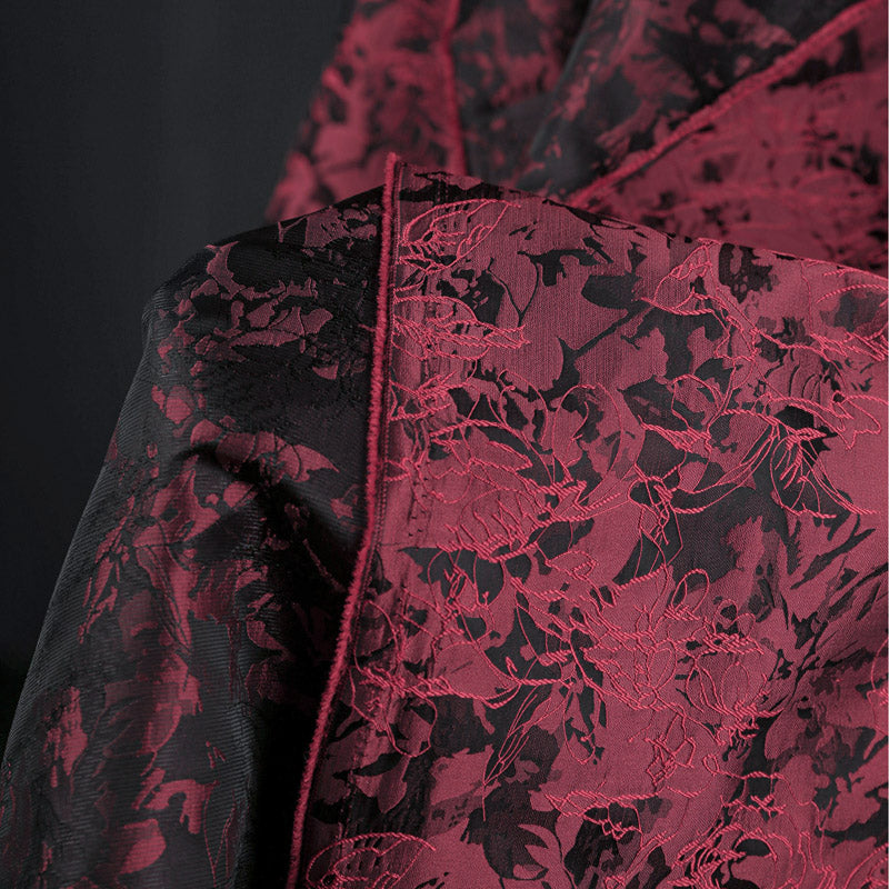 Burgundy Red Jacquard Embroidered Brocade – Embossed Floral Fabric
