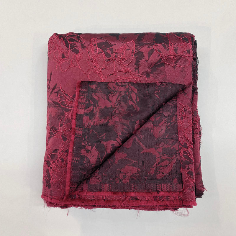 Burgundy Red Jacquard Embroidered Brocade – Embossed Floral Fabric