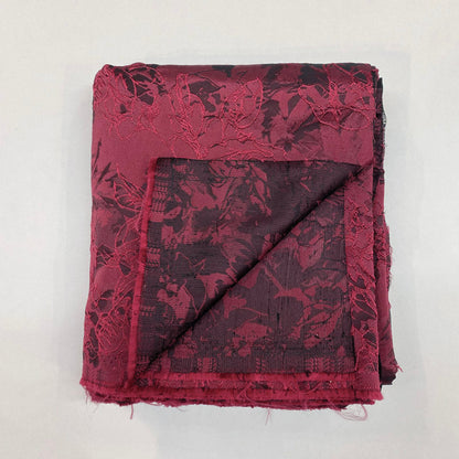 Burgundy Red Jacquard Embroidered Brocade – Embossed Floral Fabric